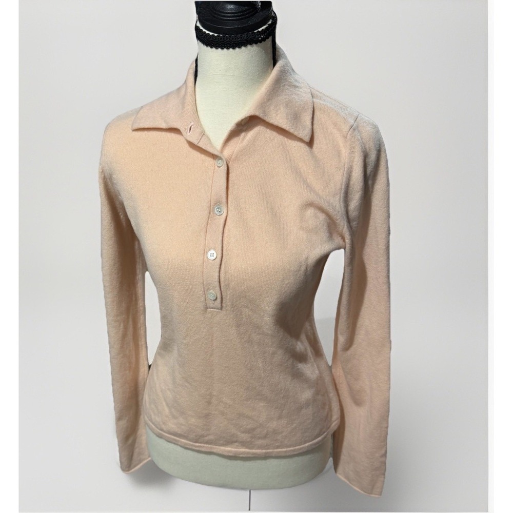 Sutton Studio 100% Cashmere Sweater Petite Medium Pink‎ Collared Pullover PM